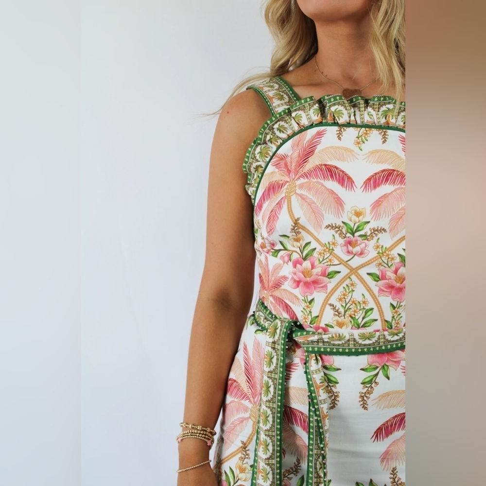 Farm Rio Palm Dream Off-White Sleeveless Angled Mini Dress - Picture 7 of 15